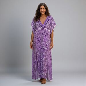 Feather Find Purple Sequin Paisley Kaftan Maxi Dress NWOT Coastal Boho Luxury